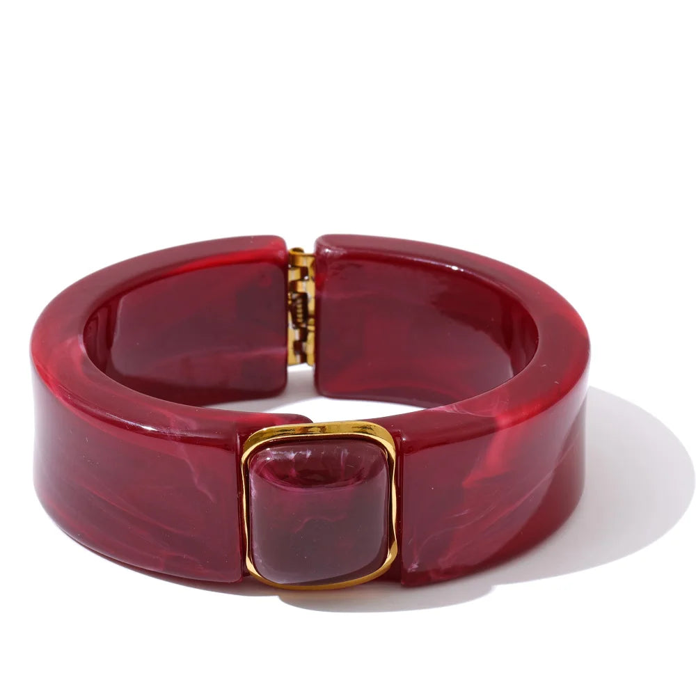 Yhpup 66 mm grün rosa braun lila Acryl dicker Armband Armreif für Frauen Edelstahl eingetroffen 2025, Handgelenkschmuck Geschenk