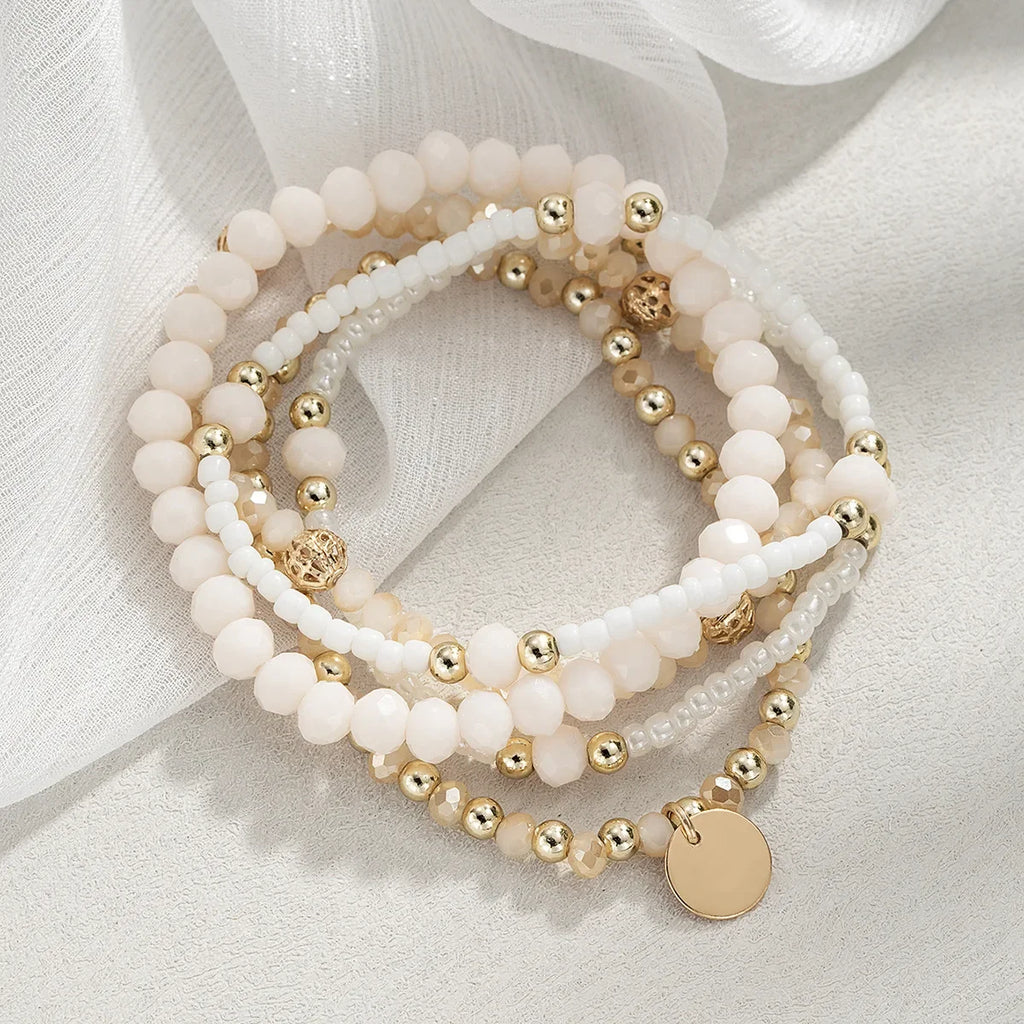 5Pcs Mode Harz Perlen Armband Set Für Frauen Runde Stück Charme Elastische Perle Kette Armreif Handgelenk Strap Weibliche Urlaub schmuck