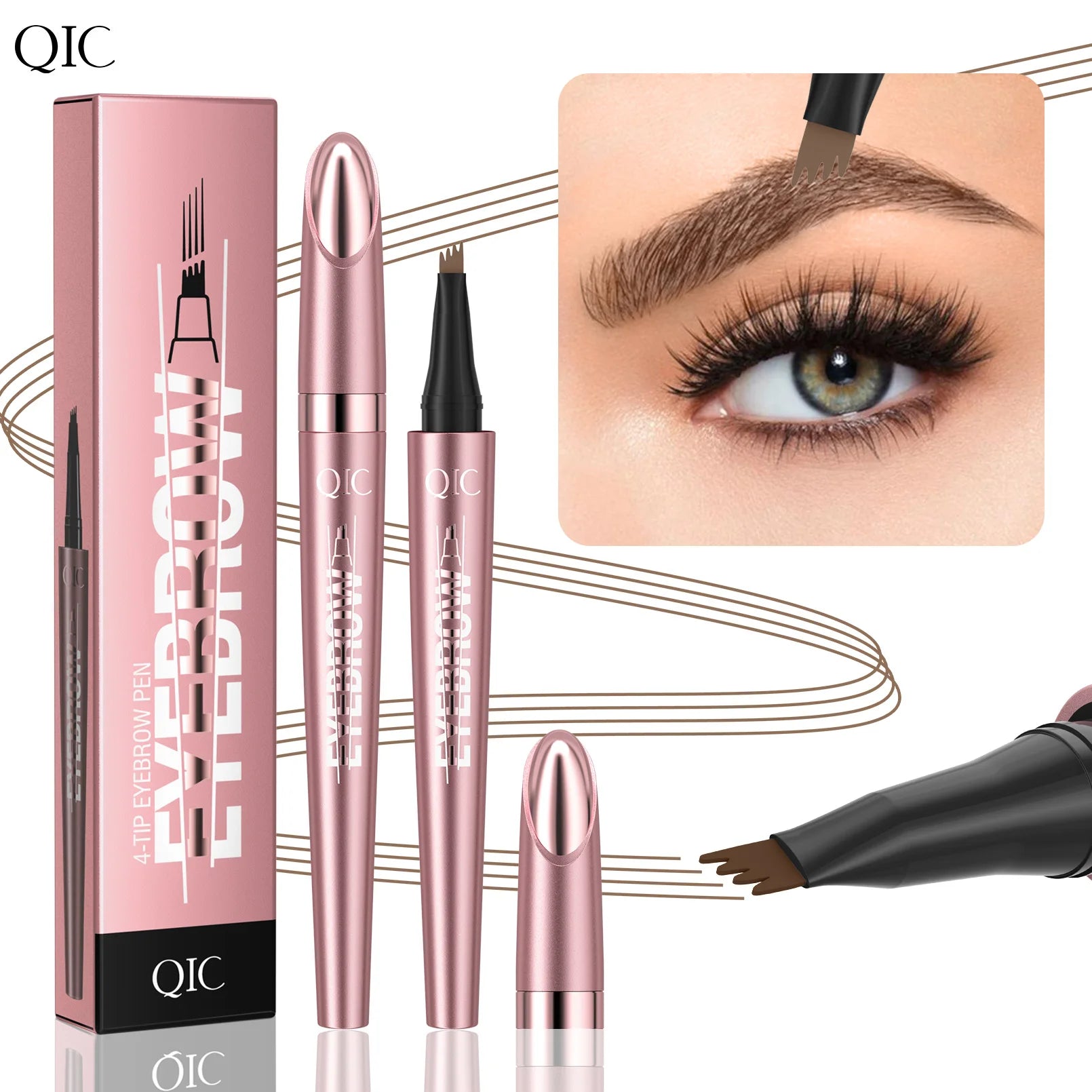 Augenbrauenstift mit 4 Gabelspitzen, 3D-Microblading, wasserfest, dunkelbraun, natürliche Farbe, feiner Strich, magischer Augenbrauenstift, 2024, neue Damen