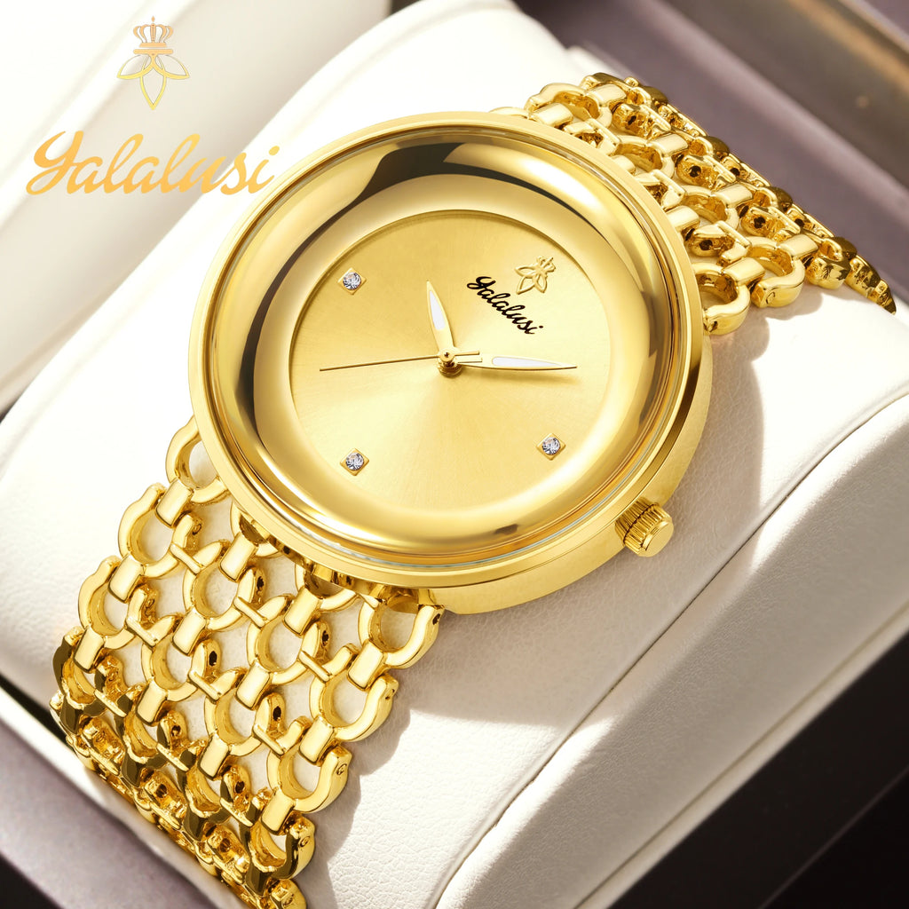 YaLaLuSi Damen-Quarzuhr Gold Luxus-Aktion Skelett-Armband-Design Box-Uhr Vergoldet