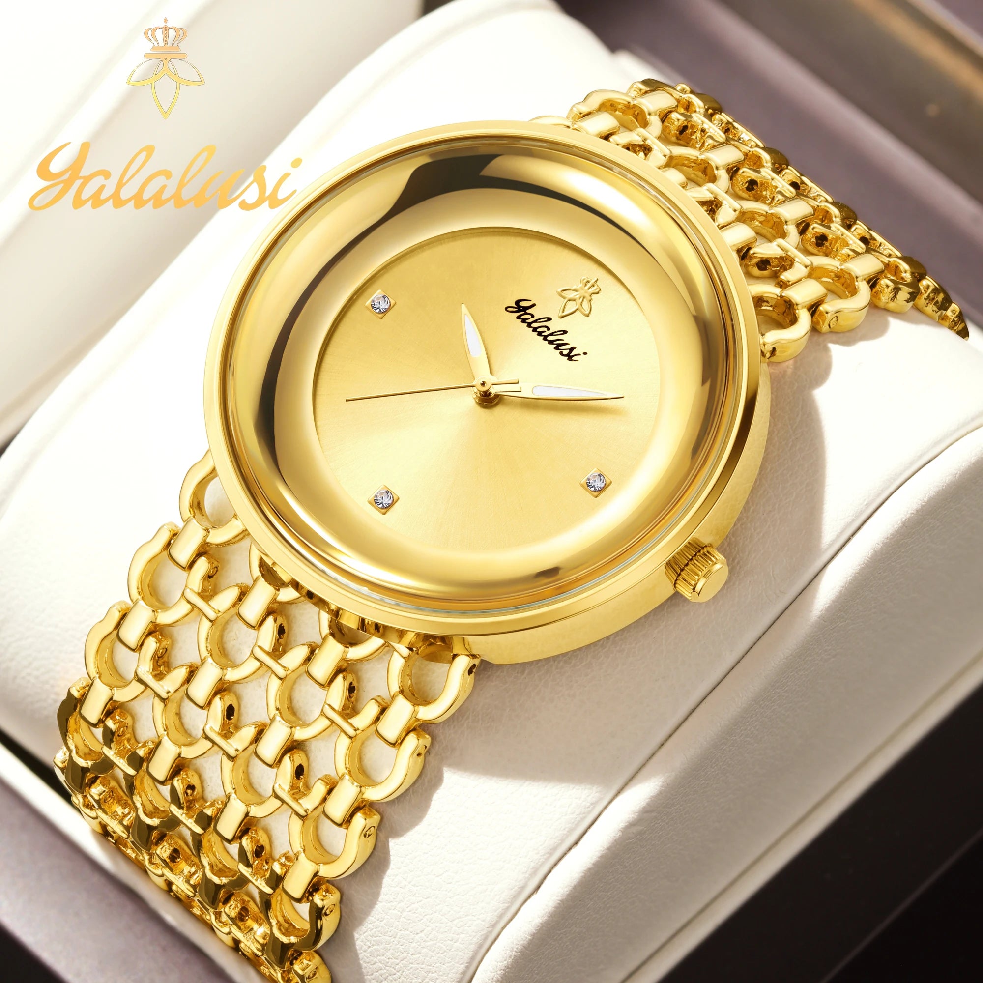 YaLaLuSi Damen-Quarzuhr Gold Luxus-Aktion Skelett-Armband-Design Box-Uhr Vergoldet