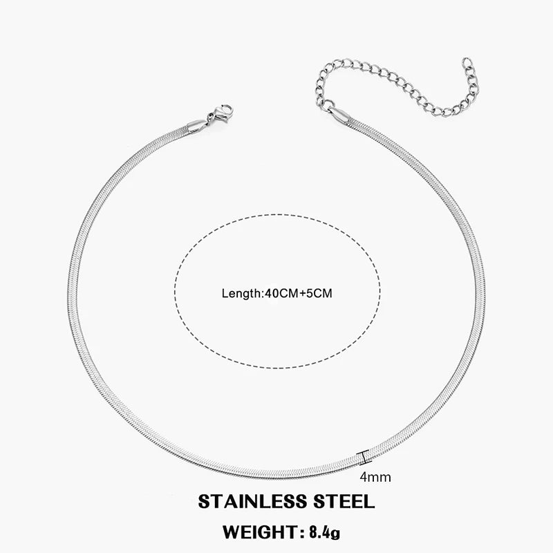 Heiße klassische Unisex flache Schlangenkette Halsband Halskette für Frauen Edelstahl Fischgrätenmuster Gold Silber Farbe Modeschmuck Geschenk