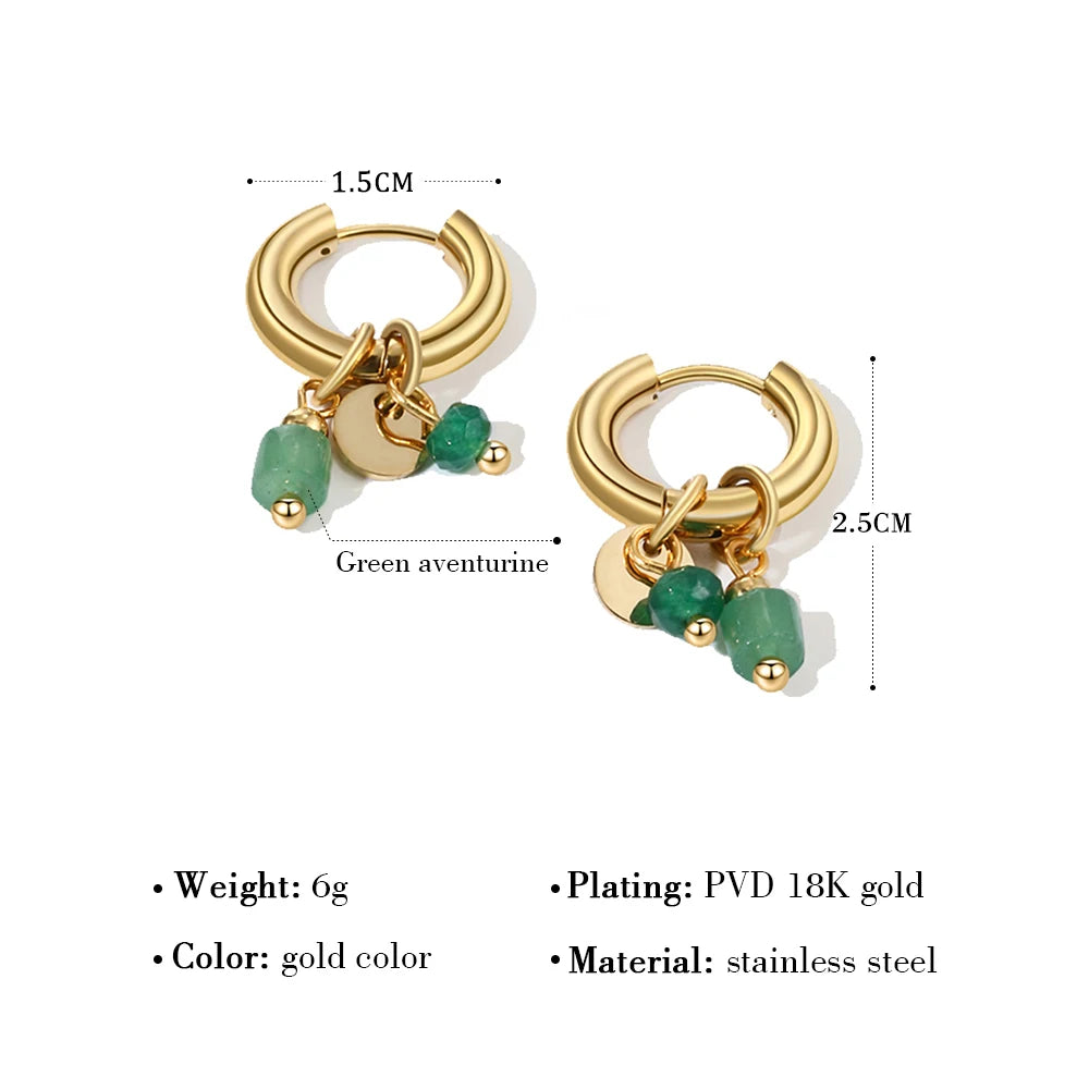 YACHAN 18 Karat vergoldete Edelstahl Creolen für Frauen Vintage grünen Naturstein Charms trend igen wasserdichten Schmuck