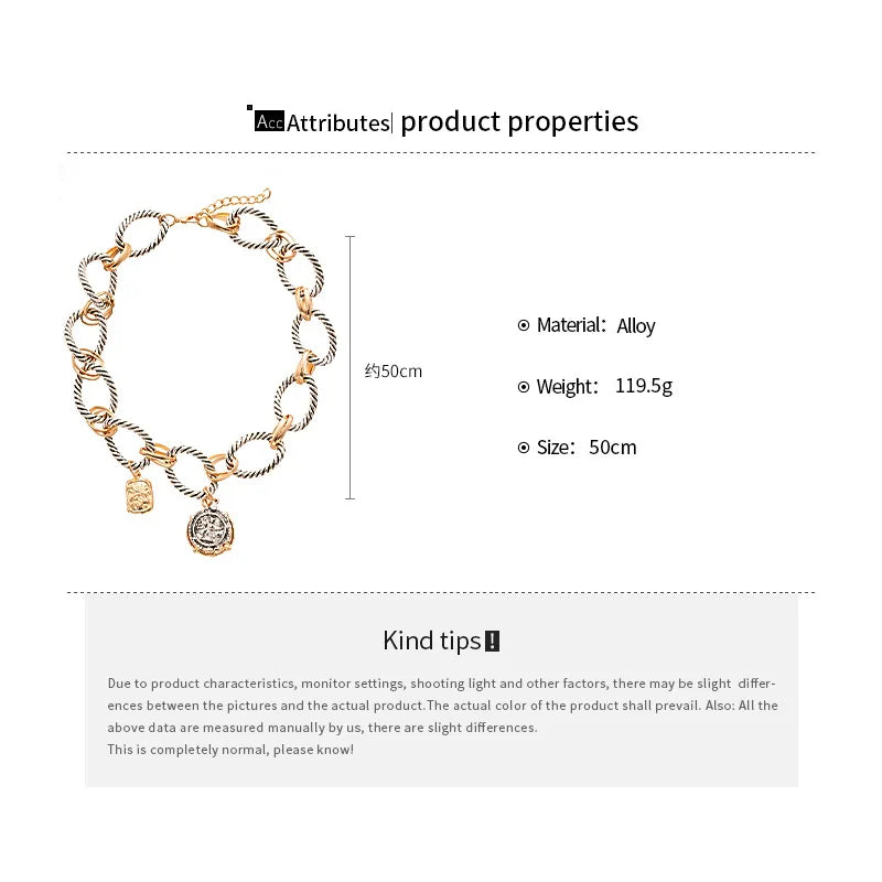 ZAA Vintage Metall Twisted Kreis Ketten Runde Münze Anhänger Halsketten für Frauen Puk Party Kette Colliers Halskette Schmuck Geschenke F