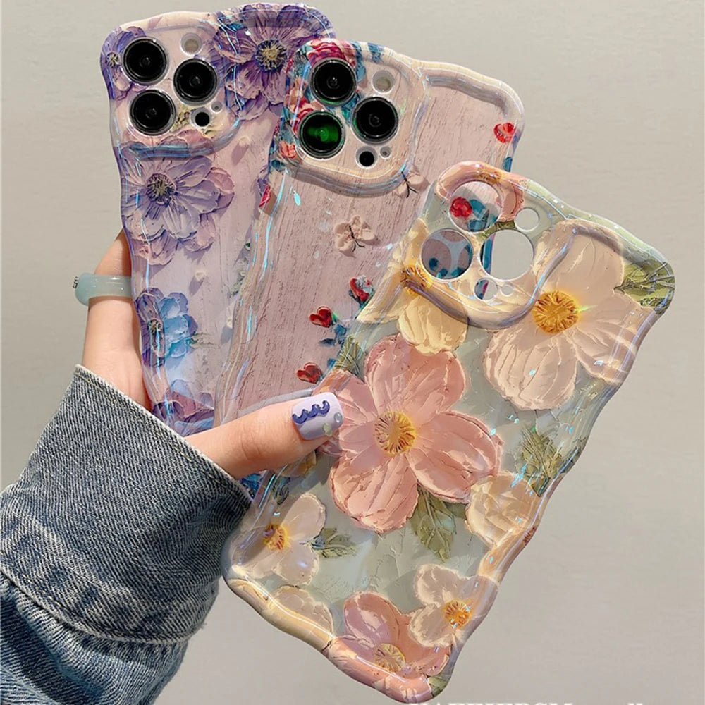 Retro-Ölgemälde iPhone Hülle – Luxuriöser Blumendruck, Stoßfest, für iPhone 11–16 Pro Max