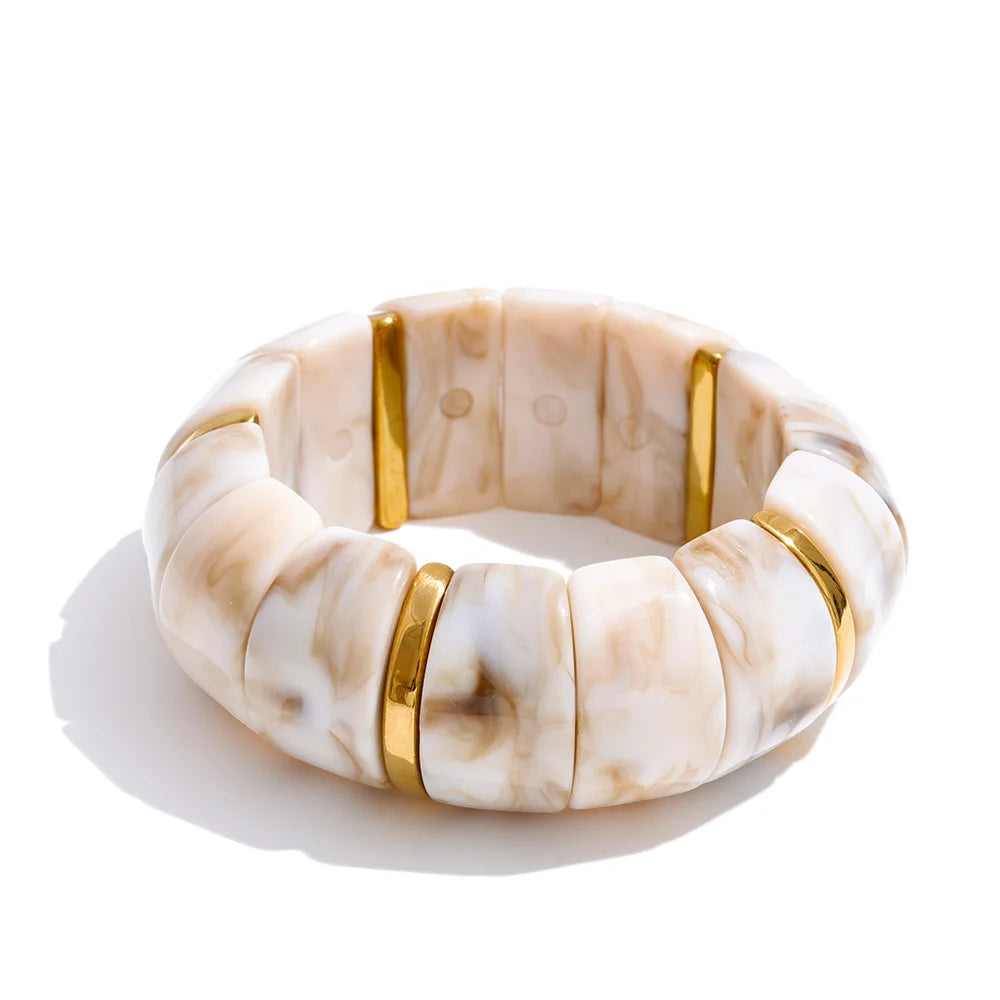 Yhpup elastisches Harz, Acryl, breites Armband, wasserdicht, trendig, Edelstahl, Handgelenk, heißer Verkauf, Statement-Schmuck, 2025, Geschenk