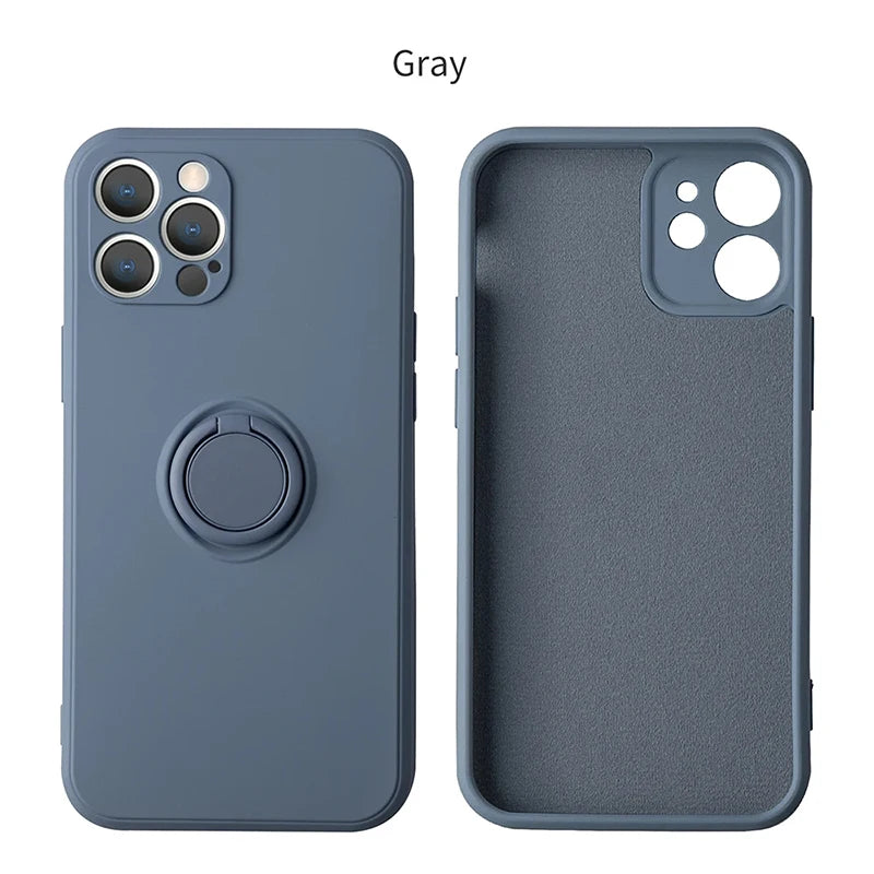 Flüssiges Silikon, magnetische Halterung, Ring-Telefonhüllen für iPhone 15 14 13 12 11 Pro Max Mini X XS XR 8 7 Plus, stoßfeste Rückseite