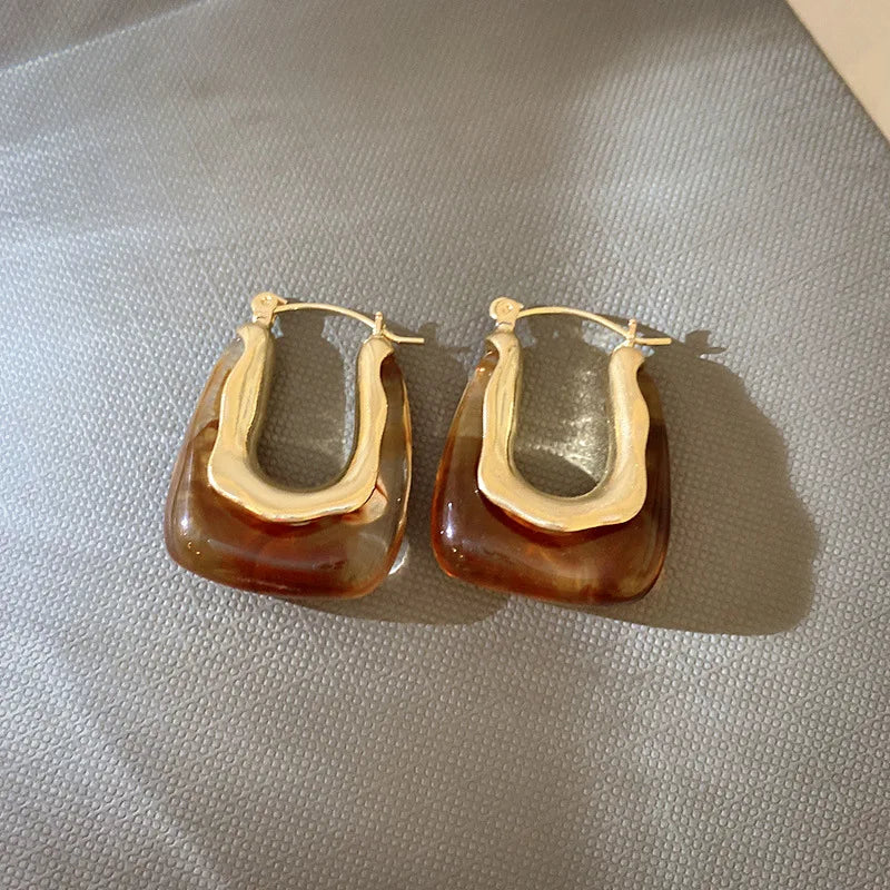 Vintage Tropft Öl U-förmigen Ohrring für Frauen Einfache Creolen Temperament Persönlichkeit Alle-passenden Schmuck Weibliche 2024
