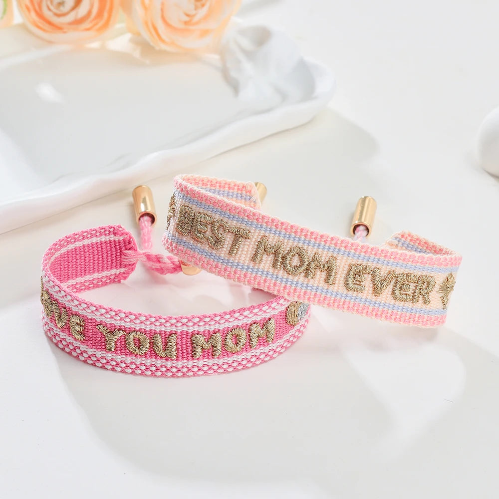 BEST MOM Stickerei-Armbänder, verstellbares Armband, Geschenk für Super-Mama