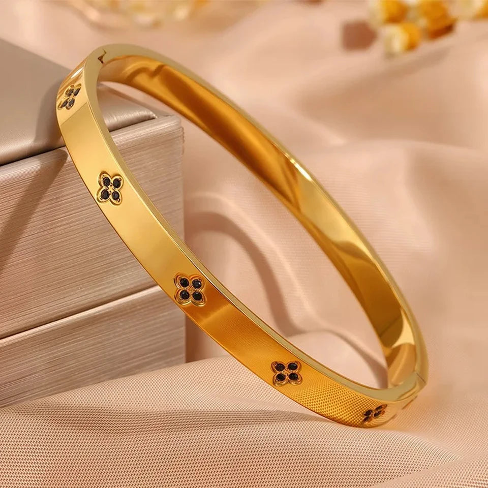 ZAKOL 5/1 Stück funkelndes Edelstahl-Armband-Set mit Zirkonia-Intarsien für Damen, stapelbare Armreifen, modisch, lichtecht, Schmuck, Geschenk