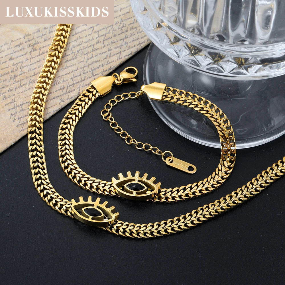 LUXUKISSKIDS Mode Kubische Liebe Herz Minimalistischen Schmuck Set Halskette Ohrringe Armbänder Edelstahl Frauen/Mädchen Zubehör