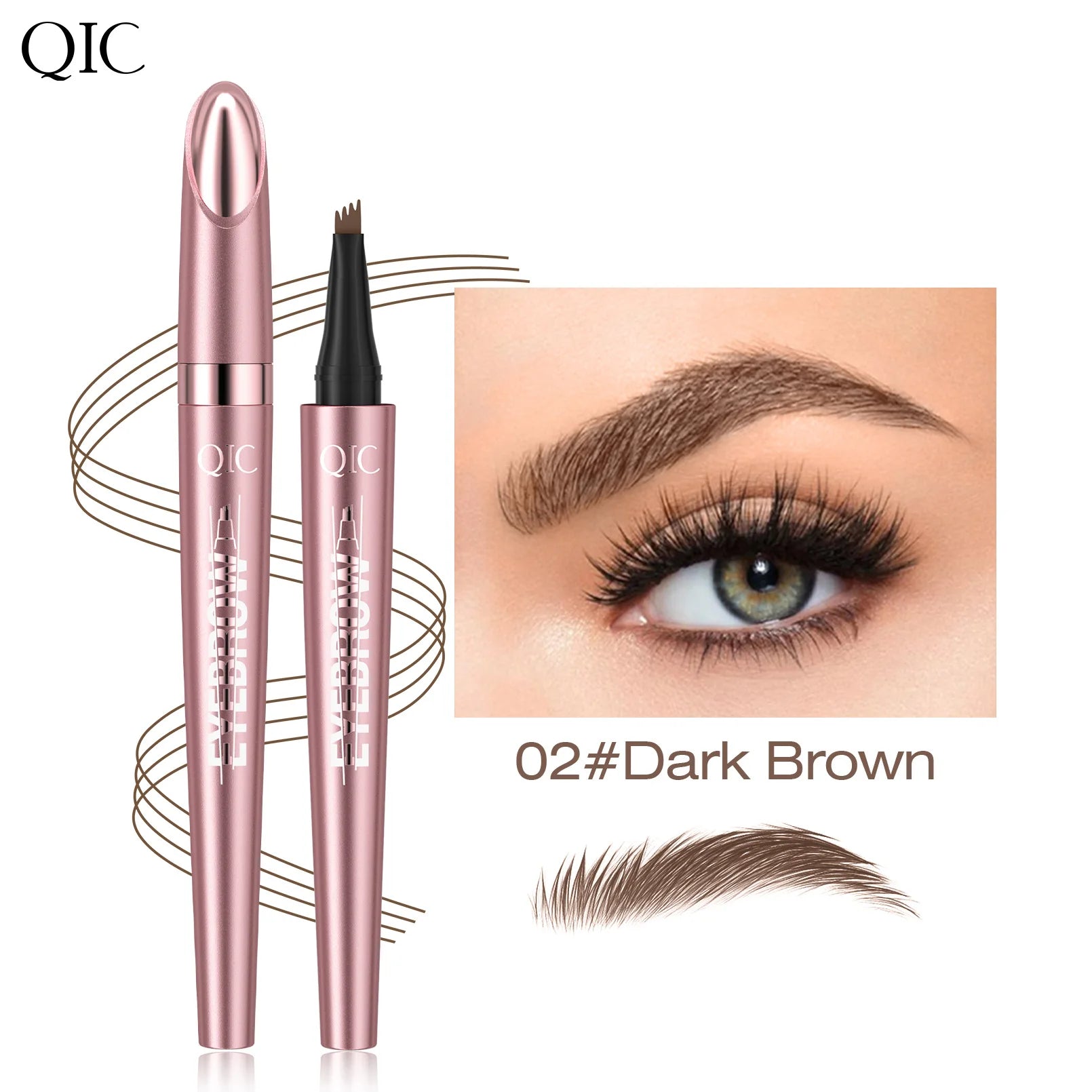 Augenbrauenstift mit 4 Gabelspitzen, 3D-Microblading, wasserfest, dunkelbraun, natürliche Farbe, feiner Strich, magischer Augenbrauenstift, 2024, neue Damen