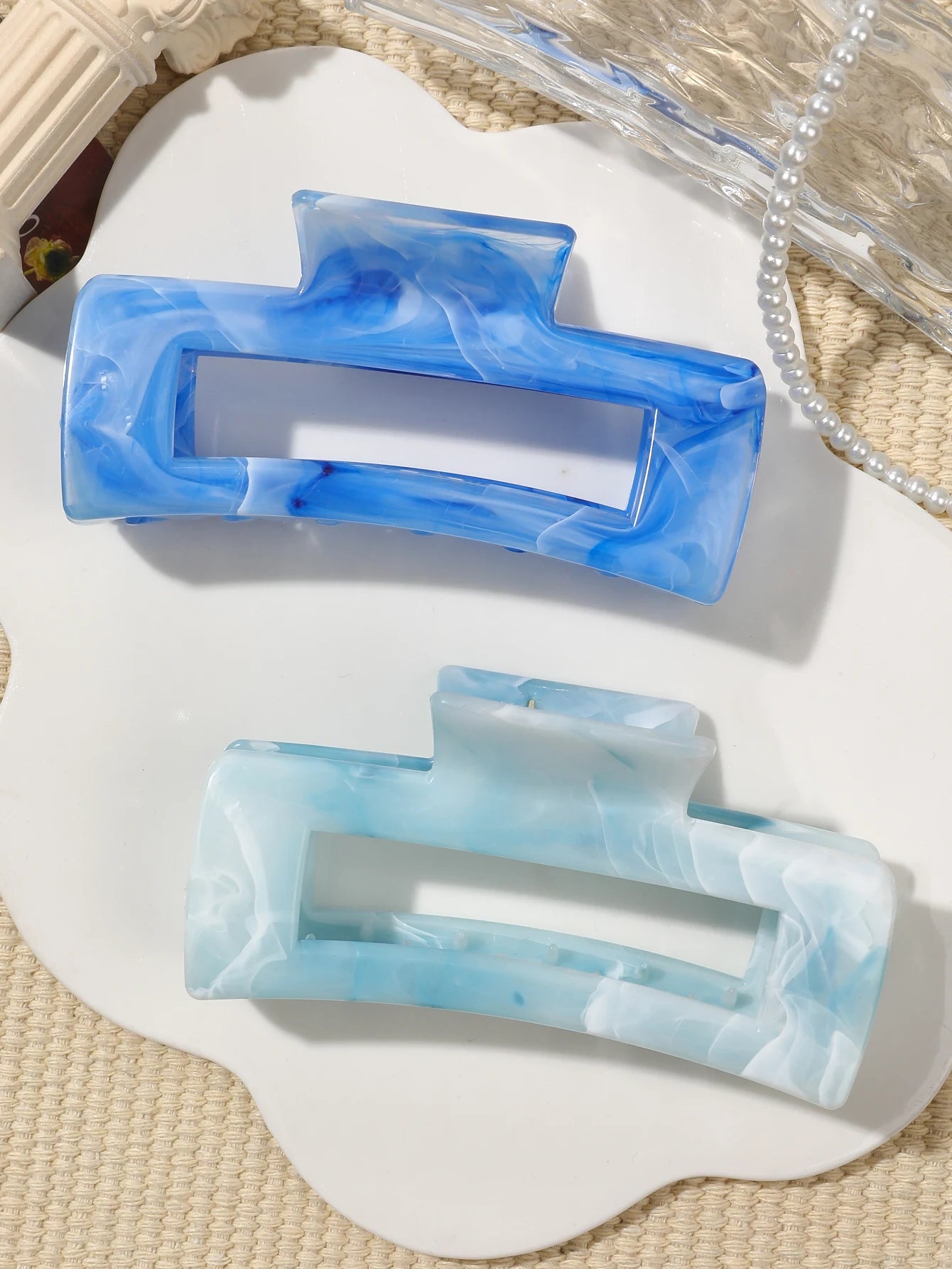 Große Marmor-Haarklammern 2er-Set – Starker Halt für dickes Haar