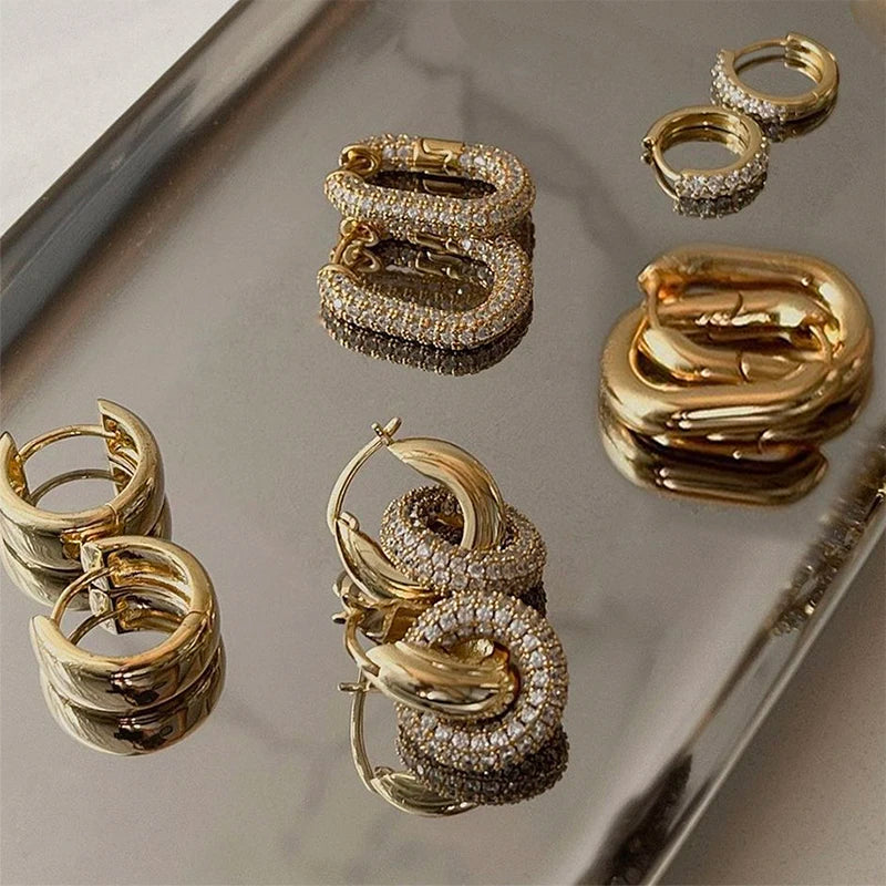 Mode CZ Zirkon Runde Huggie Creolen für Frauen Geometrische U Form Ohr Schnalle Hoops Vergoldet Edelstahl Schmuck