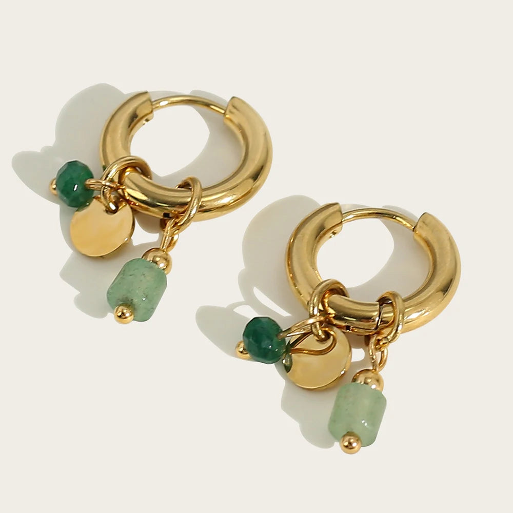 YACHAN 18 Karat vergoldete Edelstahl Creolen für Frauen Vintage grünen Naturstein Charms trend igen wasserdichten Schmuck