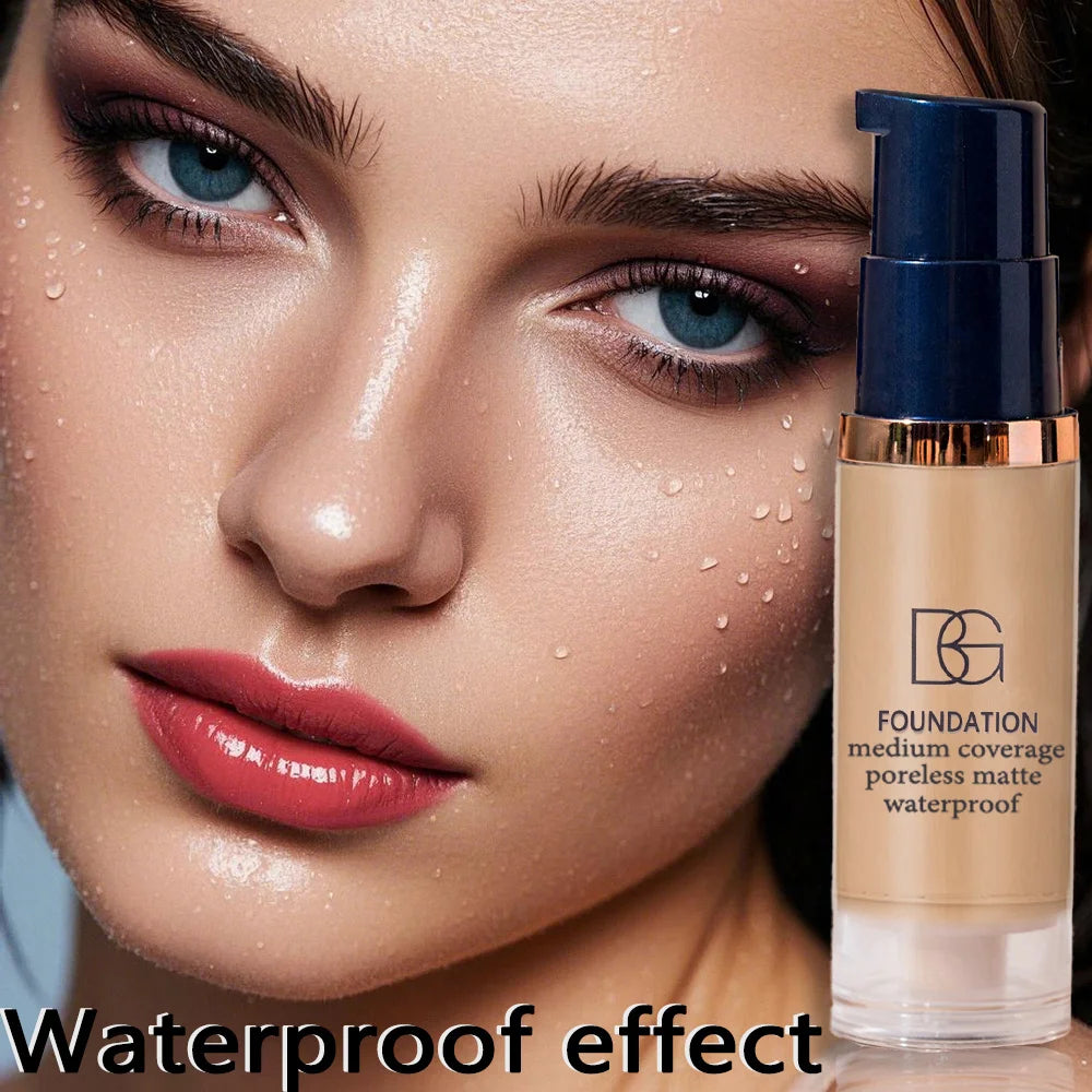 2 Stück wasserdichte flüssige Foundation mit vollständiger Abdeckung und schwarzer dreieckiger Puderquaste, langlebig, mattes Finish, dunkler Kreis und Blemish-Abdeckung