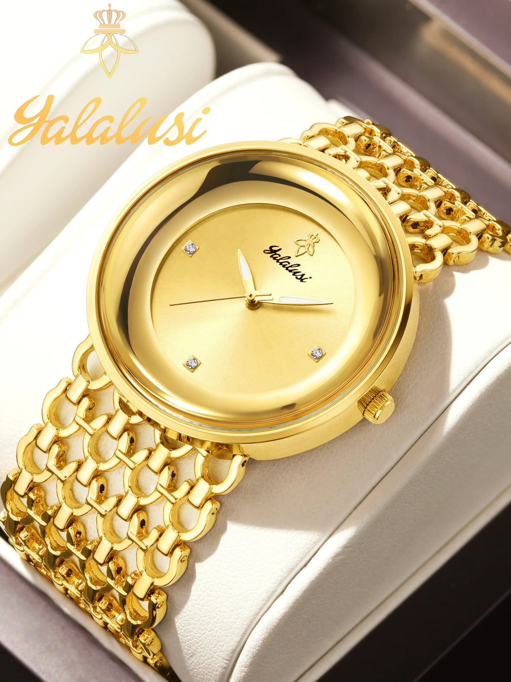 YaLaLuSi Damen-Quarzuhr Gold Luxus-Aktion Skelett-Armband-Design Box-Uhr Vergoldet