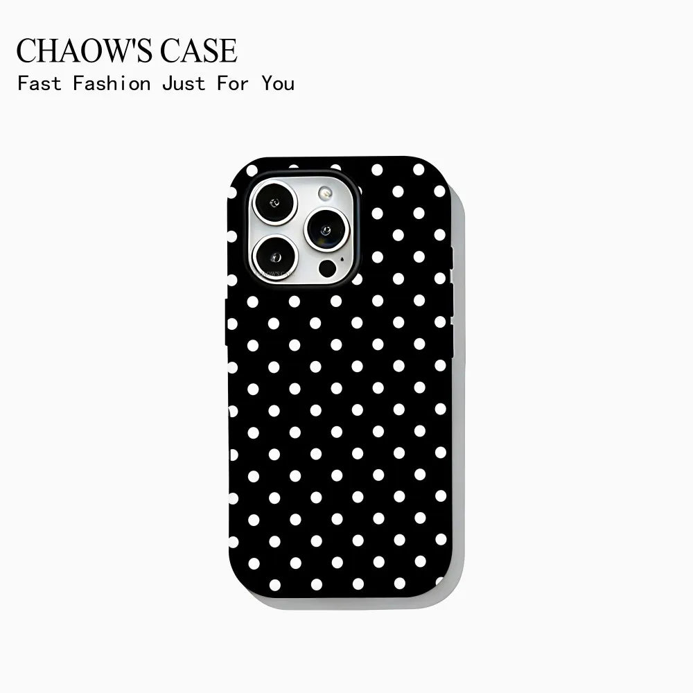 Modische, exquisite Handyhülle mit Schleife und Polka Dots für iPhone 17 16 15 14 13 12 11 Pro Max Air Plus – Luxuriöse doppellagige Rückabdeckung