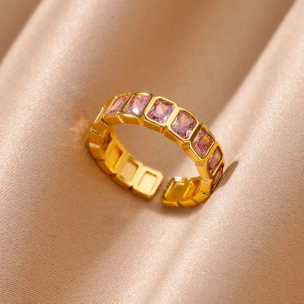 Bunte Zirkon Ringe Für Frauen Gold Farbe Edelstahl Farbige Zirkonia Ring Luxus Mode Hochzeit Schmuck Geschenk