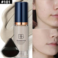 2 Stück wasserdichte flüssige Foundation mit vollständiger Abdeckung und schwarzer dreieckiger Puderquaste, langlebig, mattes Finish, dunkler Kreis und Blemish-Abdeckung