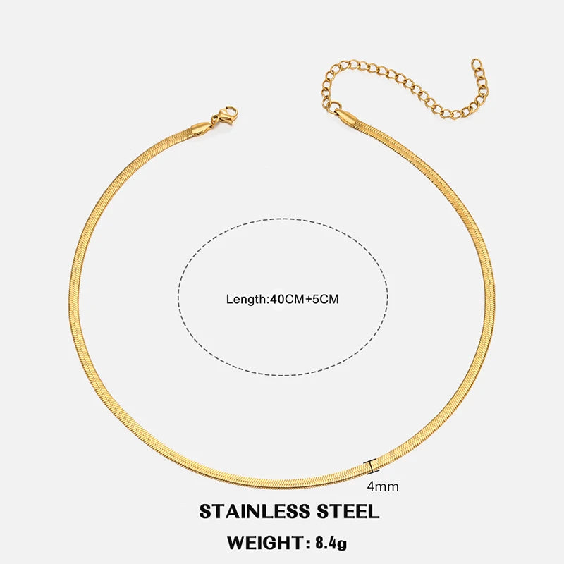 Heiße klassische Unisex flache Schlangenkette Halsband Halskette für Frauen Edelstahl Fischgrätenmuster Gold Silber Farbe Modeschmuck Geschenk