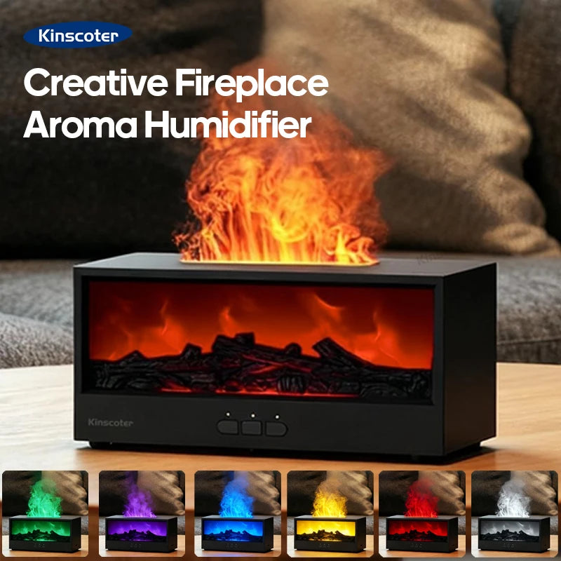 KINSCOTER Kamin-Aroma-Diffusor mit Flammen-Effekt – LED-Ambiente, Fernbedienung & Entspannung für Zuhause