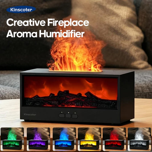 KINSCOTER Kamin-Aroma-Diffusor mit Flammen-Effekt – LED-Ambiente, Fernbedienung & Entspannung für Zuhause