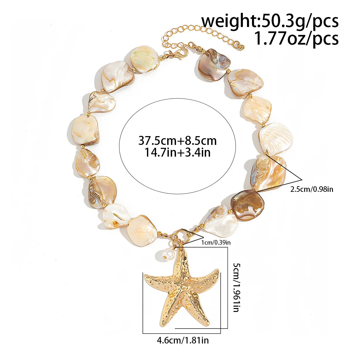 KunJoe Strand Große Goldfarbe Seestern Anhänger Halskette für Frauen Vintage Kurze Halsband Halskette Kragen Kette Schmuck am Hals