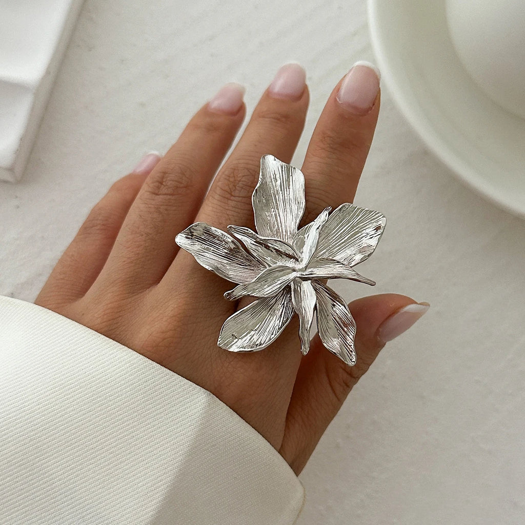 Salircon 2025, Persönlichkeitsdesign, doppellagiger Metall-Blumenring für Frauen, Trend, Punk, Party, verstellbarer Ring, Damenschmuck, Geschenk