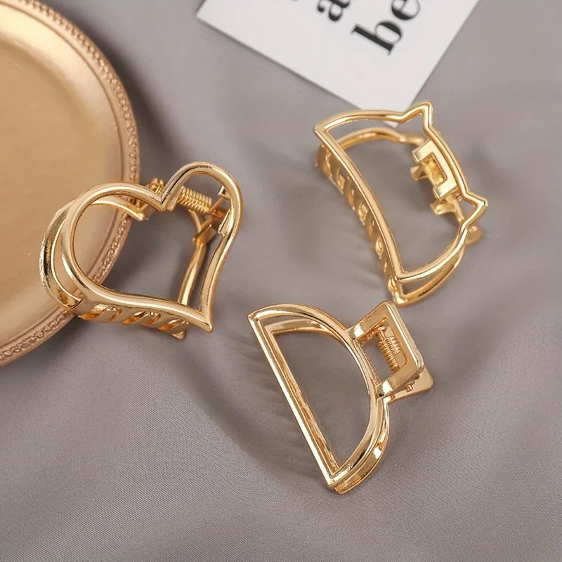 Mode Einfache Non Slip Mini Hohl Herz Metall Haar Klaue Clips Gold Geometrische Pony Barrettes Haar Kiefer Für Frauen Mädchen Täglich