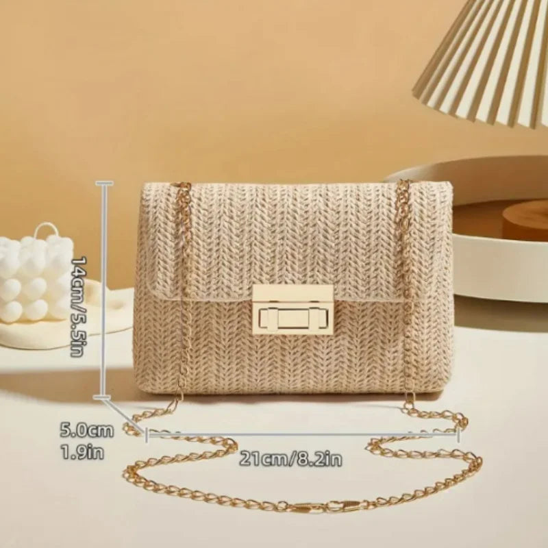 Modische Retro-Stil Gewebte Einzel-Schultertasche für Damen, Vielseitige Trendige Crossbody-Strohtasche, Bohemian-Style Kleine Quadratische Tasche