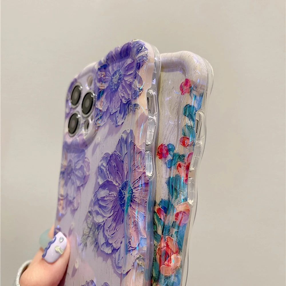 Retro-Ölgemälde iPhone Hülle – Luxuriöser Blumendruck, Stoßfest, für iPhone 11–16 Pro Max