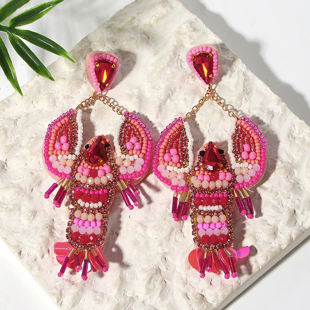 AENSOA Böhmische Seestern Hummer Muschel Samen Perlen Tropfen Ohrringe für Frauen Handgemachte Ozean Tier Ohrringe Sommer Strand Schmuck
