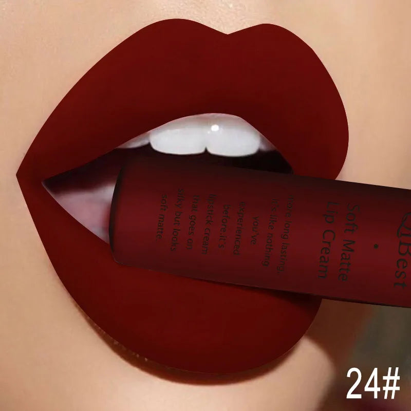 QIBEST Sexy Samt Matte Lip Gloss Flüssigen Lippenstift Lipgloss Schönheit Rot Nude Wasserdicht Langlebig Lip Stain Make-Up Für Frauen
