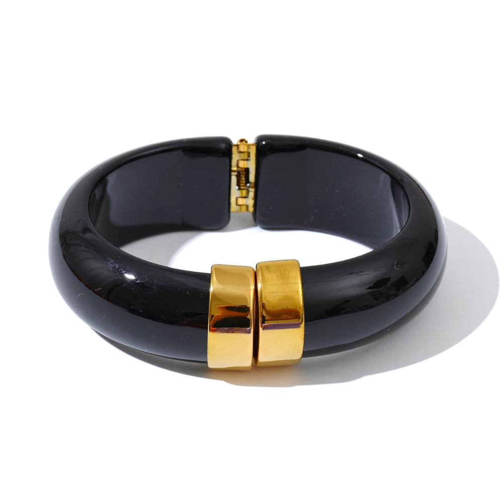 Yhpup 66 mm grün rosa braun lila Acryl dicker Armband Armreif für Frauen Edelstahl eingetroffen 2025, Handgelenkschmuck Geschenk