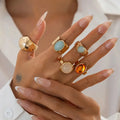 Ingemark 5 Teile/satz Retro Gold Farbe Unregelmäßigen Metall Ring für Frauen Böhmischen Offenen Einstellbar Breiten Ring Ästhetischen Y2K Schmuck Geschenk