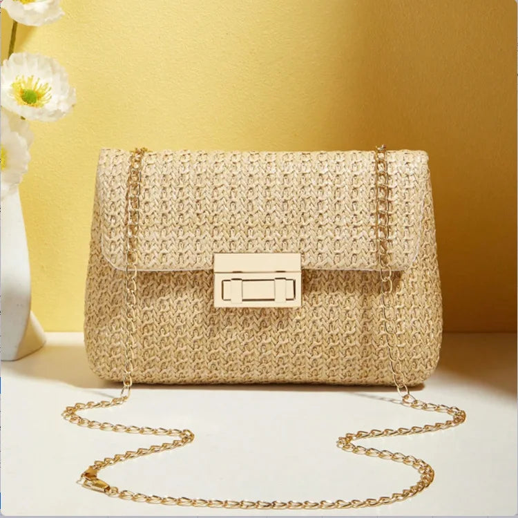 Modische Retro-Stil Gewebte Einzel-Schultertasche für Damen, Vielseitige Trendige Crossbody-Strohtasche, Bohemian-Style Kleine Quadratische Tasche