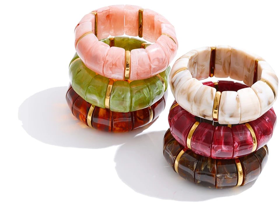Yhpup elastisches Harz, Acryl, breites Armband, wasserdicht, trendig, Edelstahl, Handgelenk, heißer Verkauf, Statement-Schmuck, 2025, Geschenk