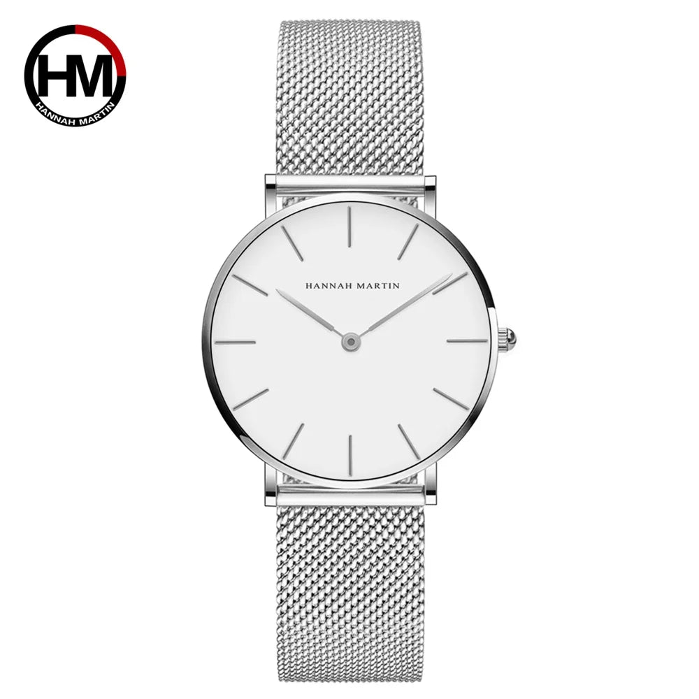 Hannah Martin Top Marke Luxus Uhren Frauen Edelstahl Mesh Gürtel Uhr Japan Quarzwerk Uhr Damen Armbanduhr