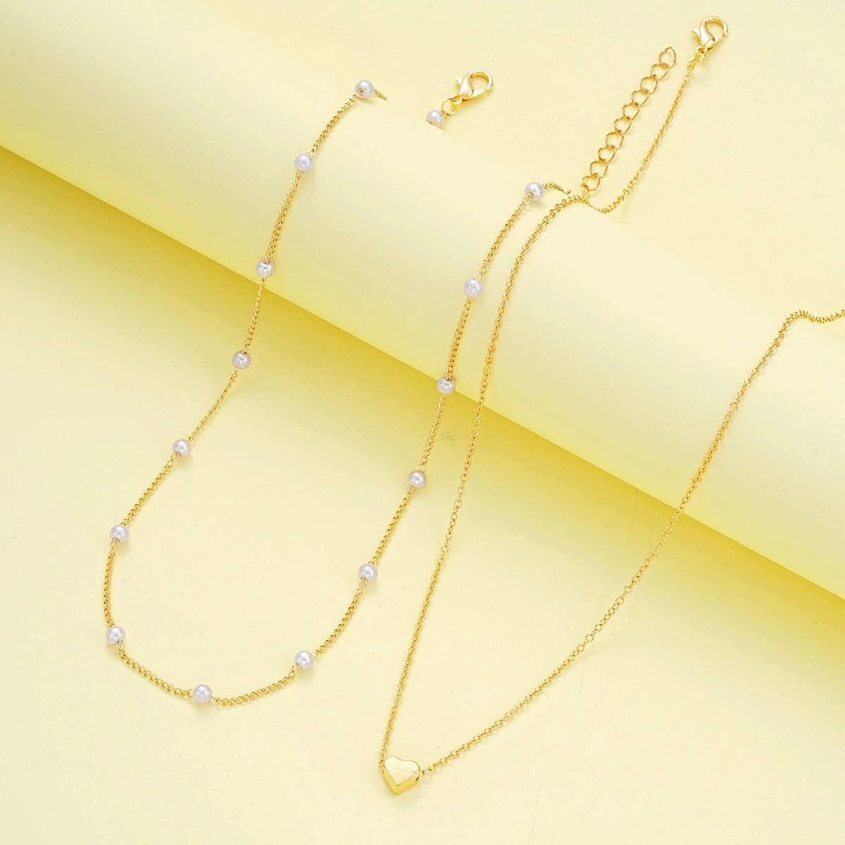 Mode Imitation Perle Herz Schmuck-Set Für Frauen Gold Silber Farbe Runde Perlen Halskette Armband Set Täglichen Verschleiß Zubehör