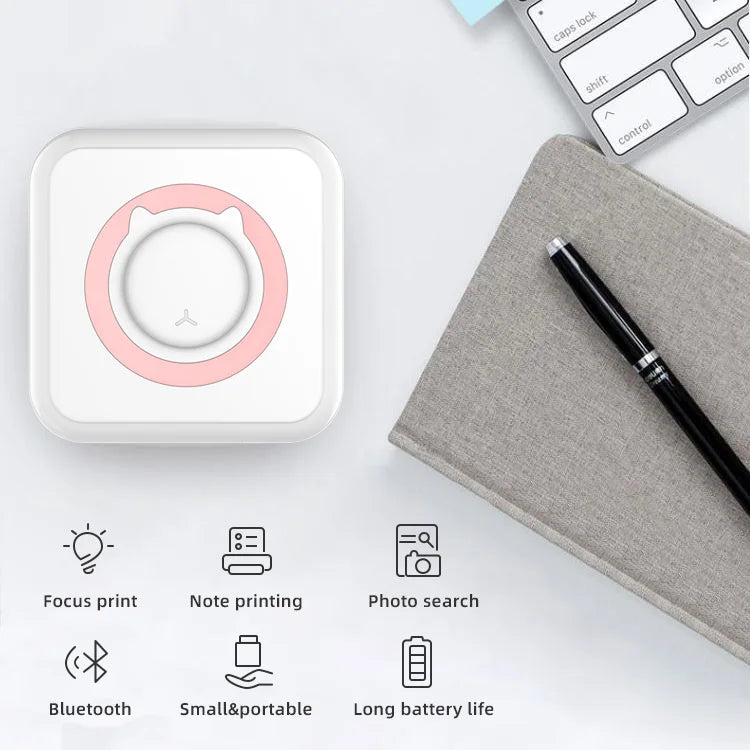 Tragbarer Mini-Thermodrucker, kabellos, BT 203 dpi, Fotoetikett, Memo, falsche Frage, Drucken mit USB-Kabel, tragbar
