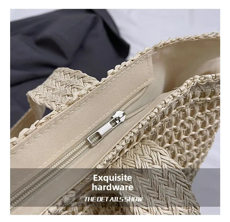 Französischer Stil, große Kapazität, gewebte Strohtasche für Damen, neue Strandurlaub-Umhängetasche, lässige Pendler-Einkaufstasche, Geldbörse