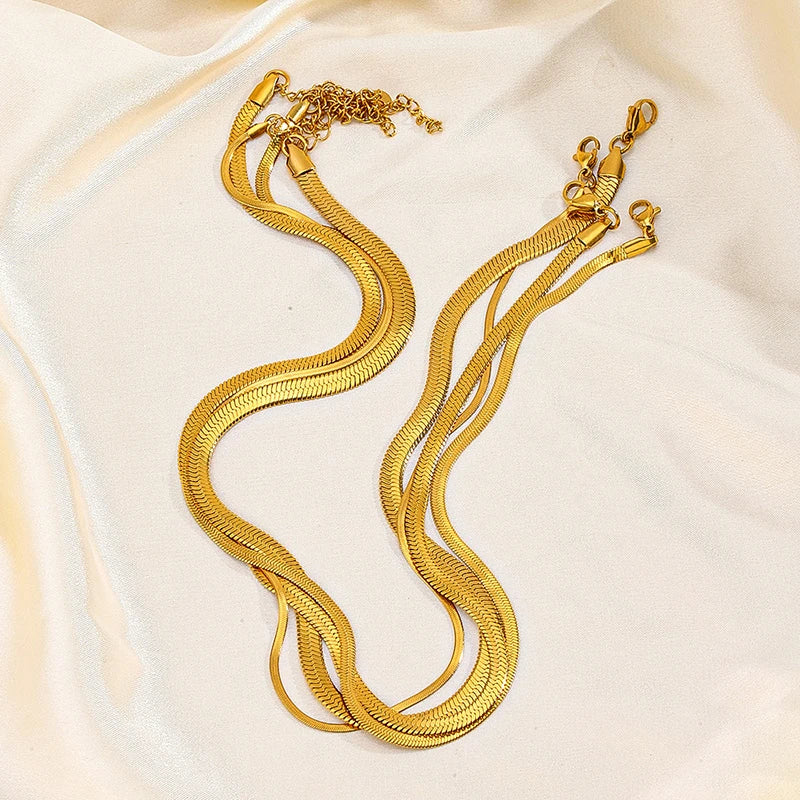 Heiße klassische Unisex flache Schlangenkette Halsband Halskette für Frauen Edelstahl Fischgrätenmuster Gold Silber Farbe Modeschmuck Geschenk
