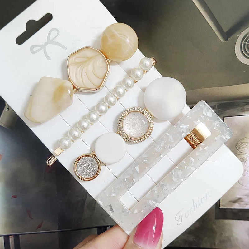 3/4 stücke Set Perle Haar Clip Für Frauen Koreanische Haarnadeln Geometrische Kristall Haar Barrettes Mädchen Hairgrip Haar Zubehör