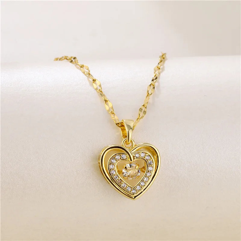 Nette Schlagen Herz Kristall Anhänger Halskette Für Frauen Koreanische Mode Edelstahl Schlüsselbein Kette Weibliche Sexy Hochzeit Schmuck