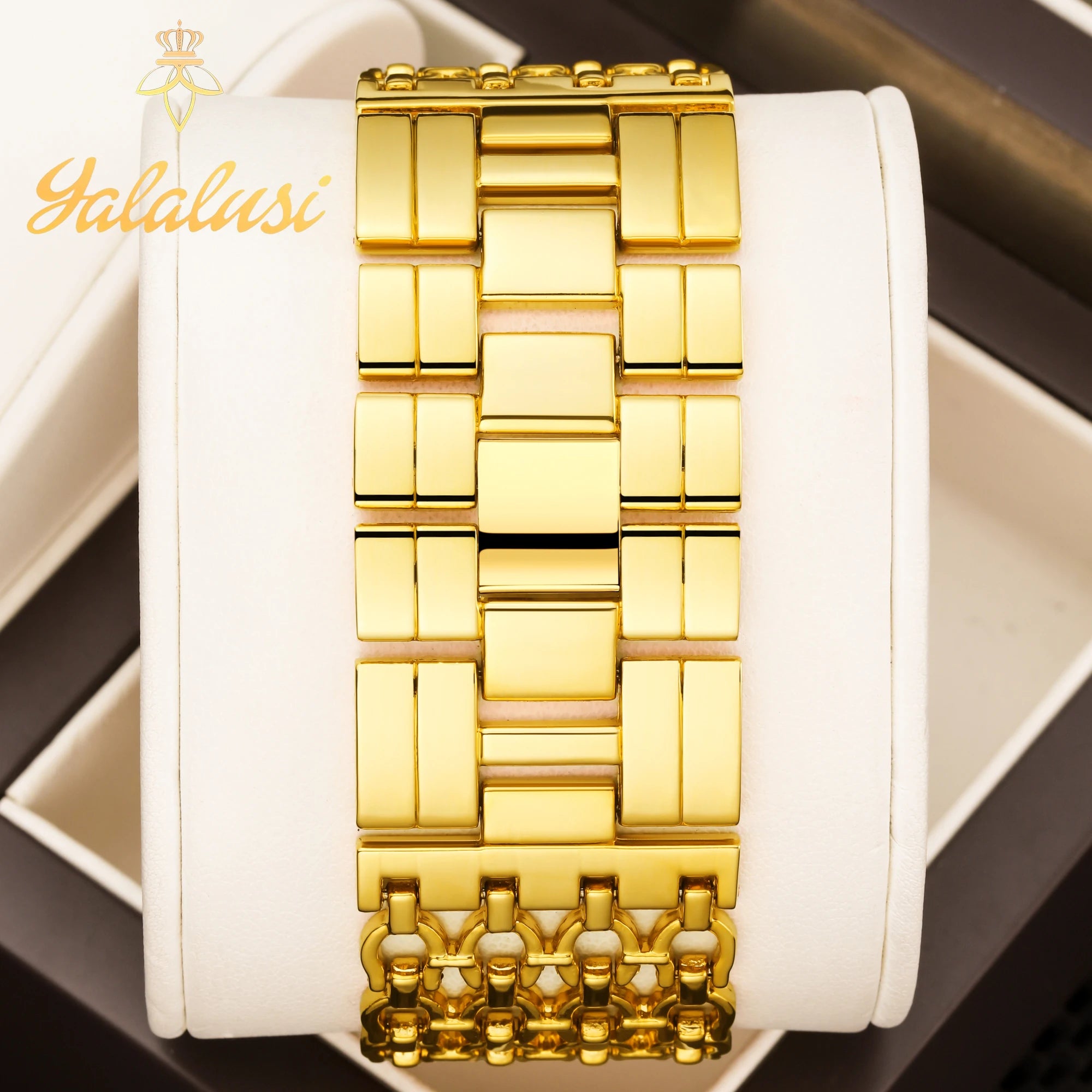 YaLaLuSi Damen-Quarzuhr Gold Luxus-Aktion Skelett-Armband-Design Box-Uhr Vergoldet