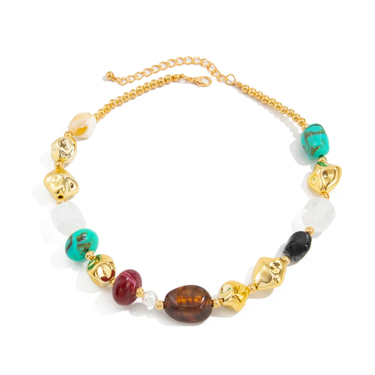 KunJoe Böhmische farbige Harzperlen-Halskette für Frauen, Vintage, verstellbare Acryl-Kurzhalskette, Schmuck am Hals