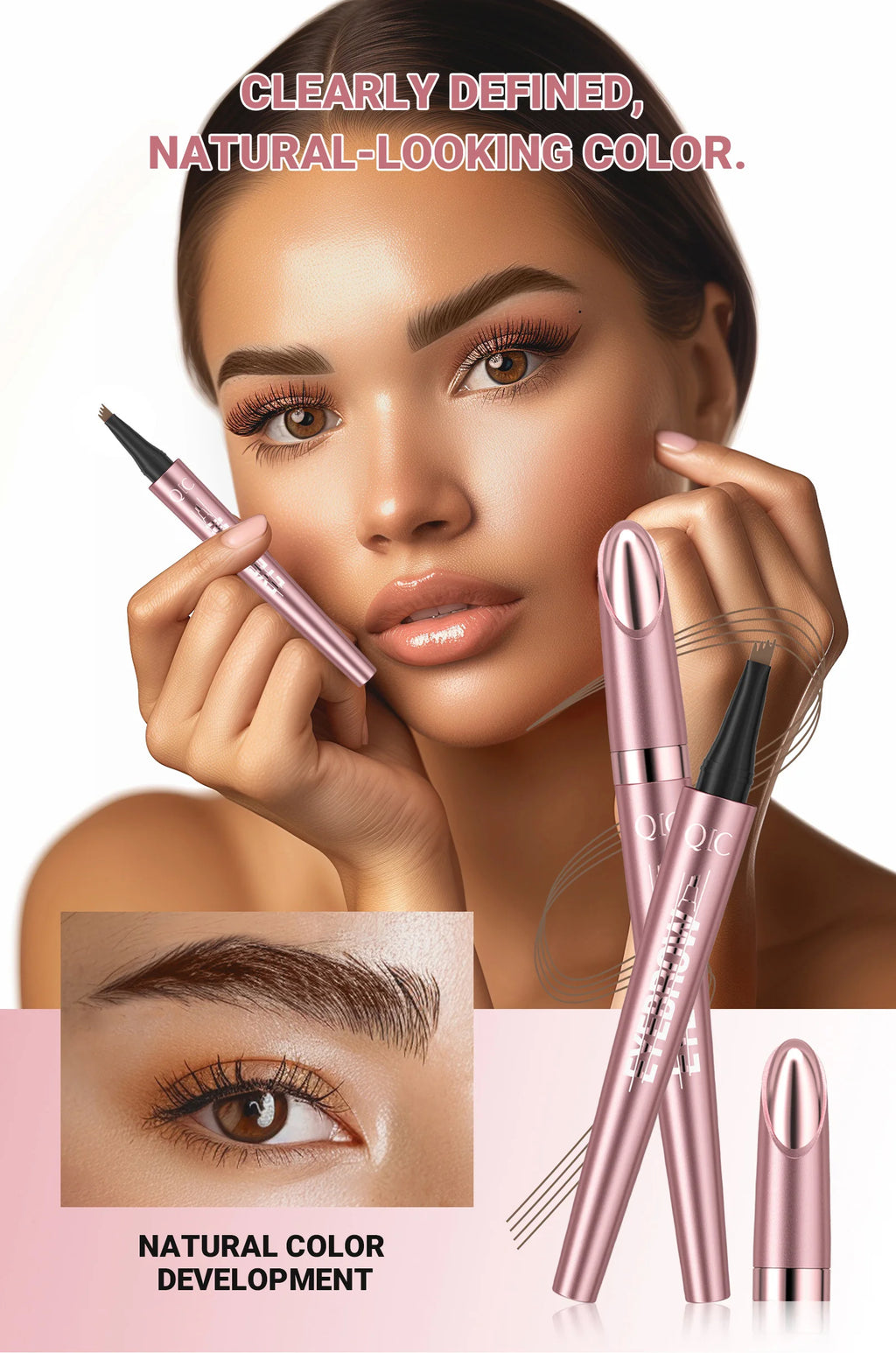 Augenbrauenstift mit 4 Gabelspitzen, 3D-Microblading, wasserfest, dunkelbraun, natürliche Farbe, feiner Strich, magischer Augenbrauenstift, 2024, neue Damen