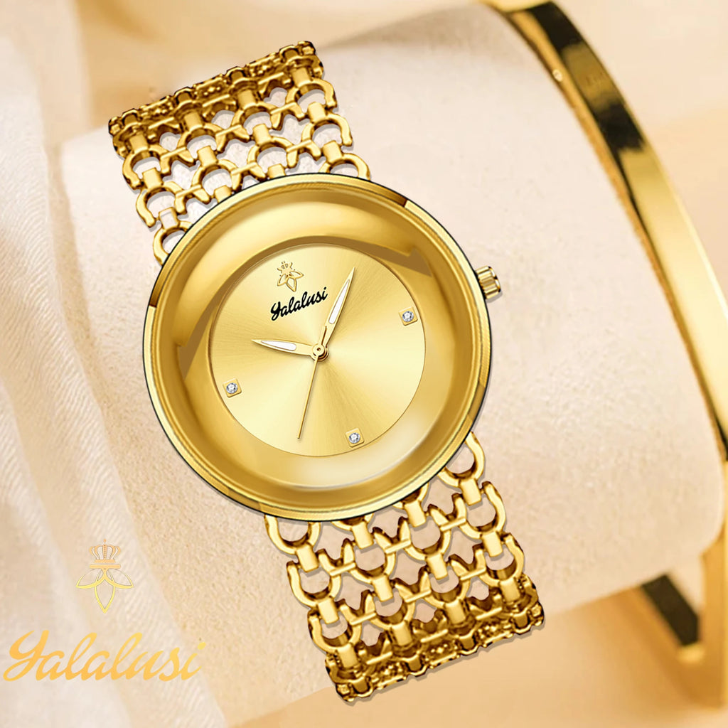 YaLaLuSi Damen-Quarzuhr Gold Luxus-Aktion Skelett-Armband-Design Box-Uhr Vergoldet