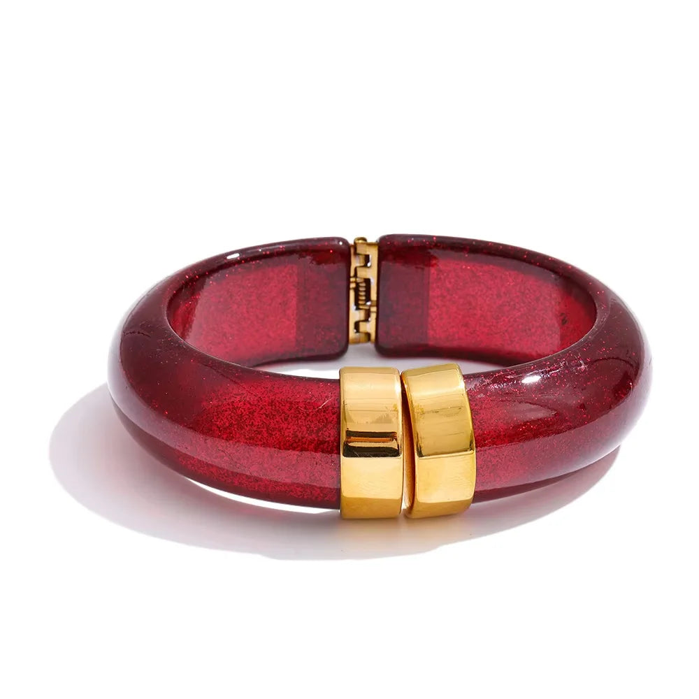 Yhpup 66 mm grün rosa braun lila Acryl dicker Armband Armreif für Frauen Edelstahl eingetroffen 2025, Handgelenkschmuck Geschenk